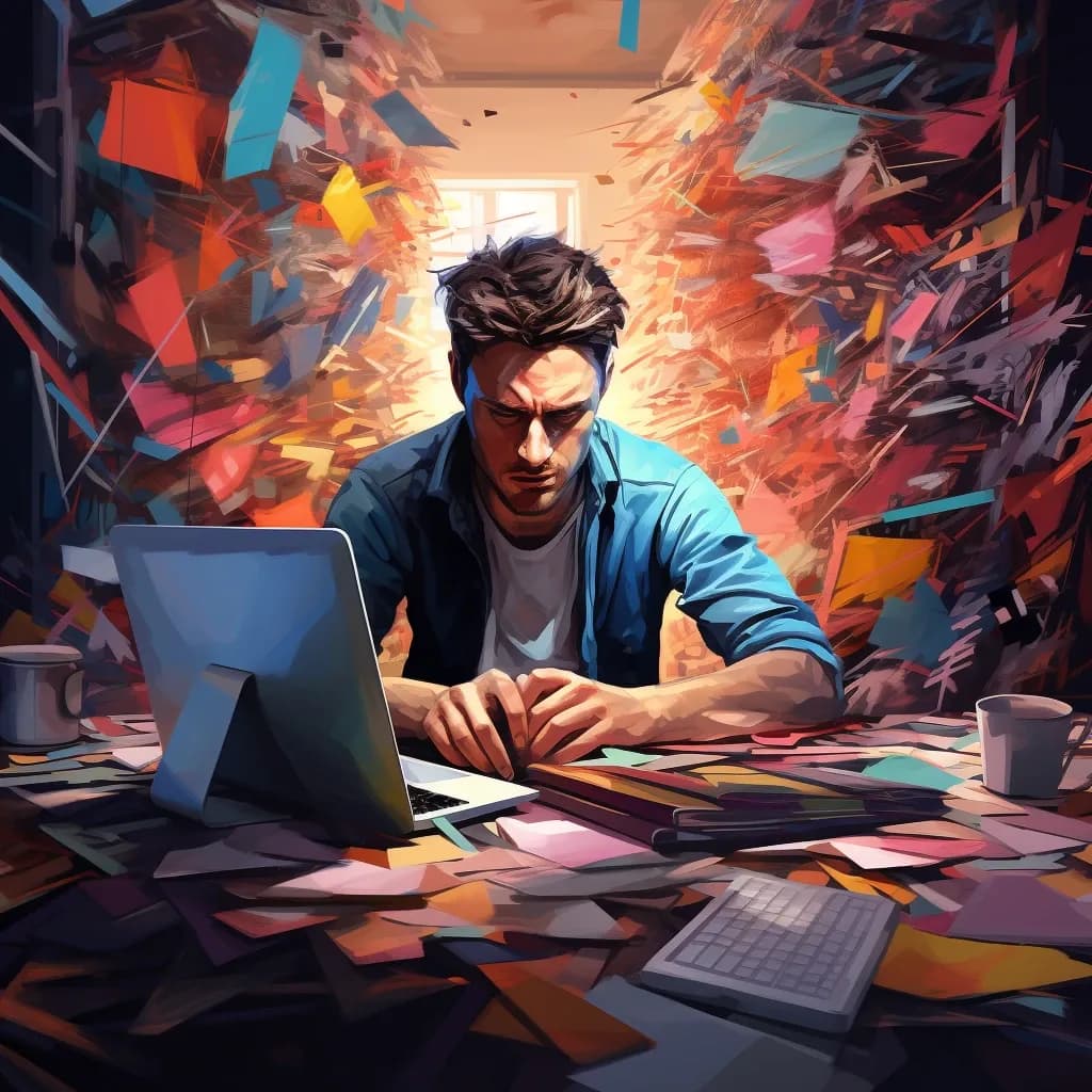 7my4l13n_bright_digital_art._A_stressed_man_sat_at_a_desk_stack_1d45a7e2-e608-4b83-8f42-c832248bd1d4