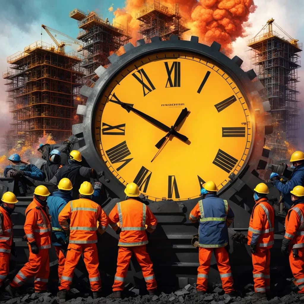 digital-art-depicting-a-construction-site-teeming-with-workers-clad-in-vibrant-safety-gear-amidst-a-349626488